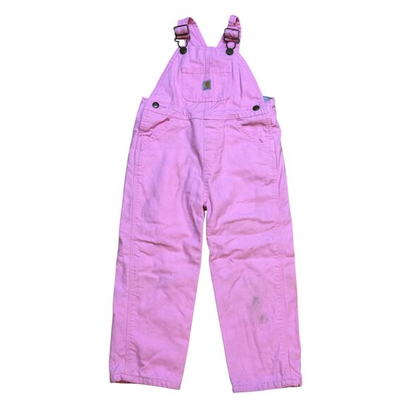 Carhartt Kids Pink Plaid Cotton Lined Overalls 4T Durable Workwear - Picture 1 of 7